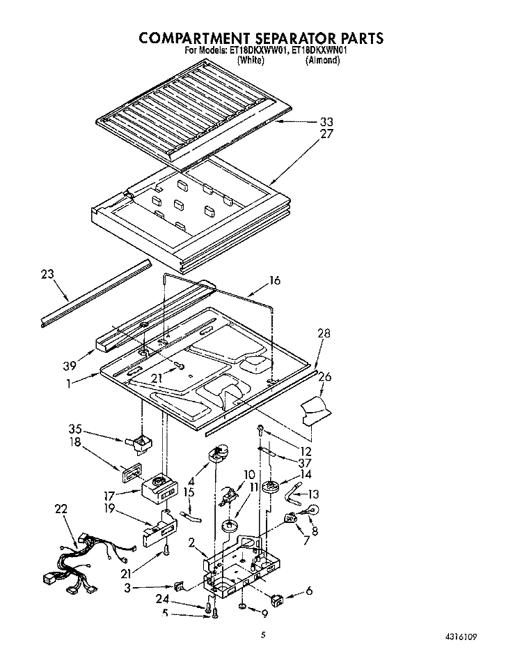 COMPARTMENT SEPARATOR Diagram and Parts List for ET18DKXWW01  Whirlpool Refrigerator