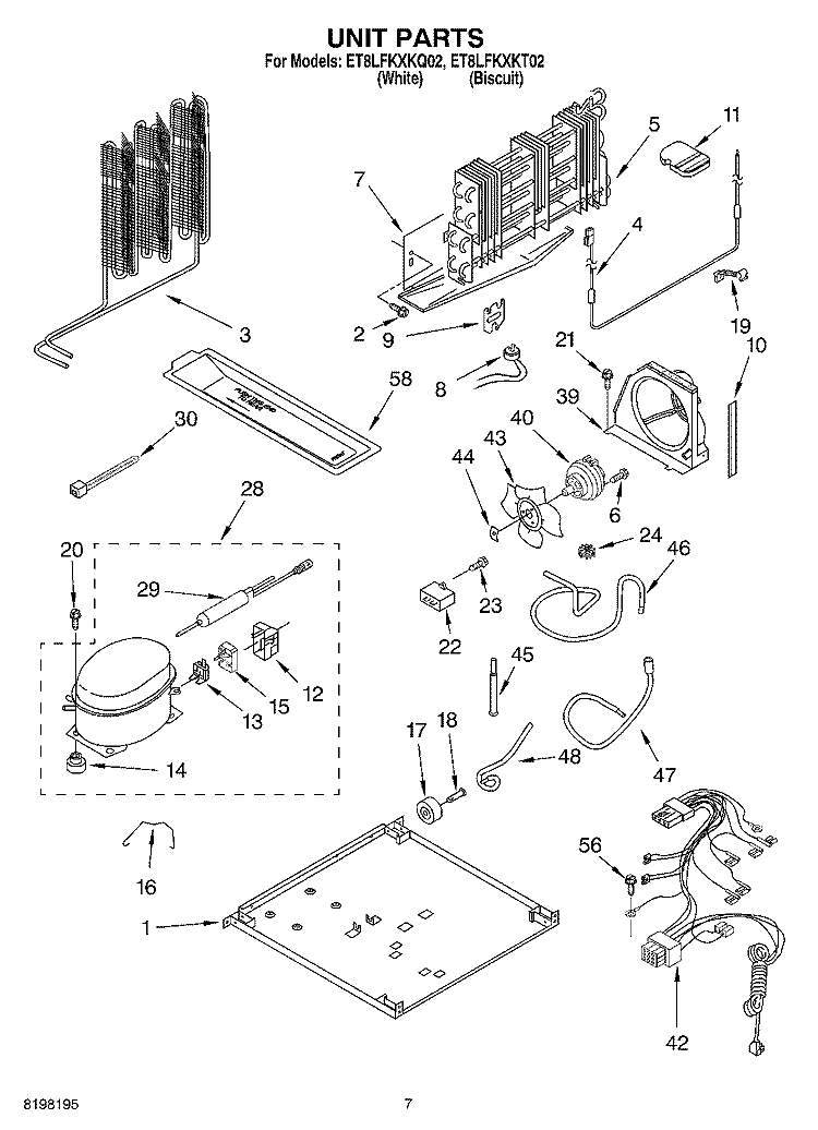 UNIT Diagram and Parts List for ET8LFKXKQ02  Whirlpool Refrigerator