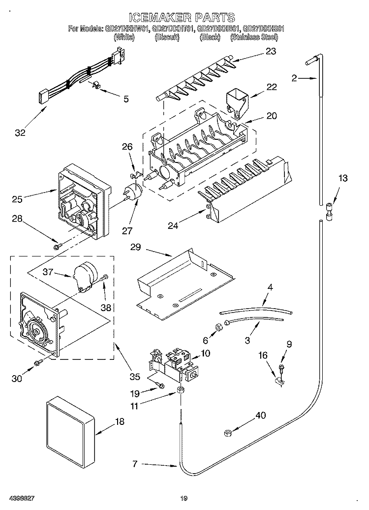 ICE MAKER, OPTIONAL Diagram and Parts List for GD27DIXHT01  Whirlpool Refrigerator