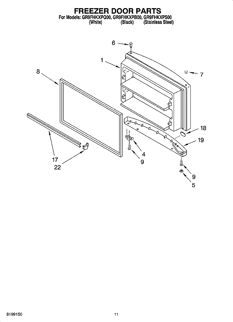 FREEZER DOOR PARTS, OPTIONAL PARTS Diagram and Parts List for GR9FHKXPS00  Whirlpool Refrigerator