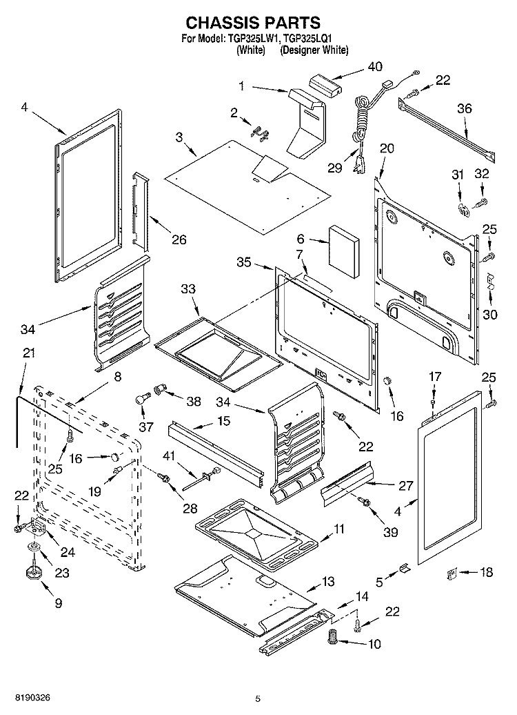 CHASSIS PARTS Diagram and Parts List for TGP325LW1  Estate Range