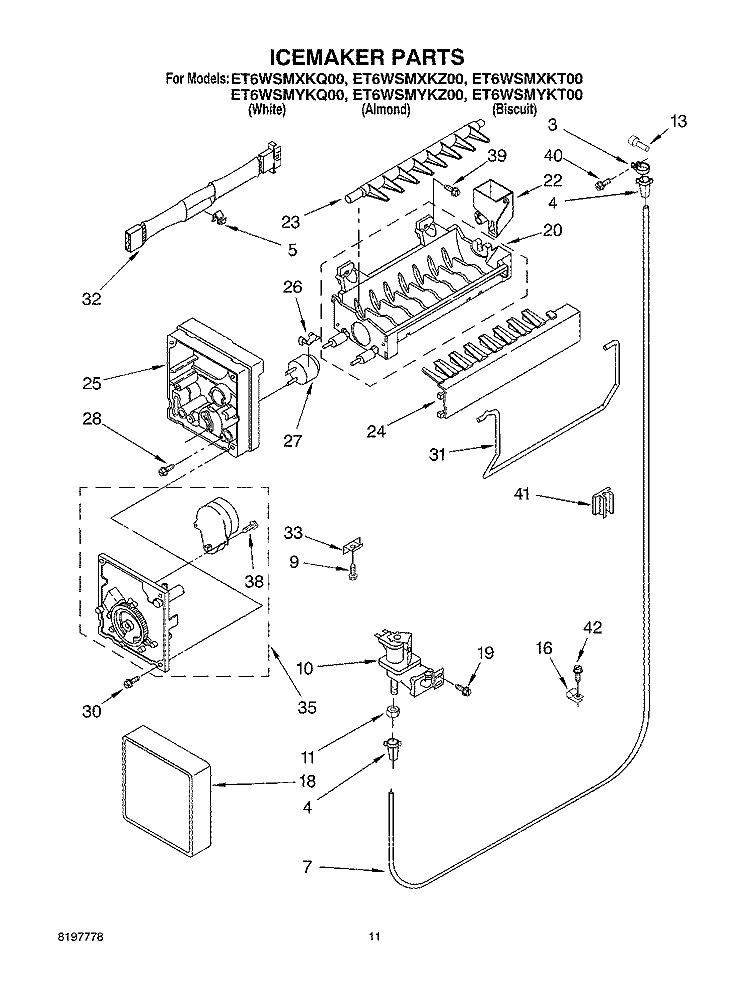 ICEMAKER, OPTIONAL Diagram and Parts List for ET6WSMYKT00  Whirlpool Refrigerator