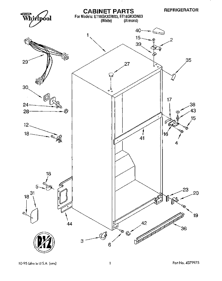 CABINET Diagram and Parts List for ET18GKXDW03  Whirlpool Refrigerator