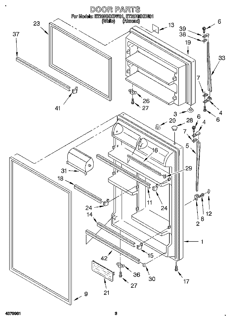 DOOR Diagram and Parts List for ET20NMXDN01  Whirlpool Refrigerator