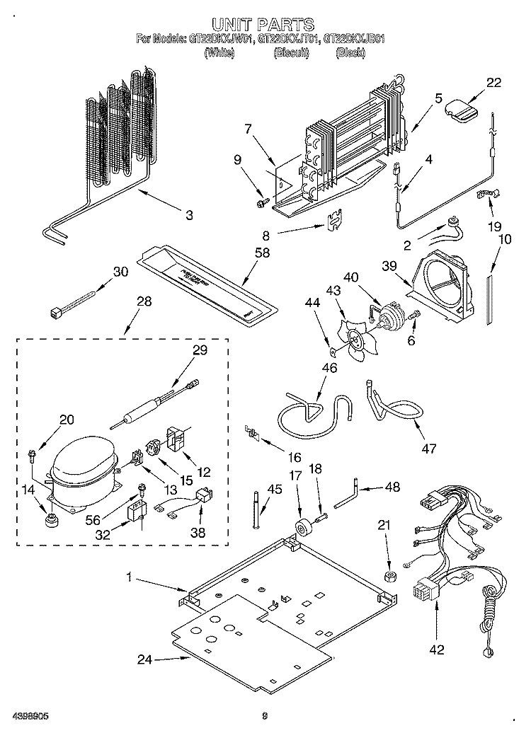 UNIT Diagram and Parts List for GT22DKXJW01  Whirlpool Refrigerator