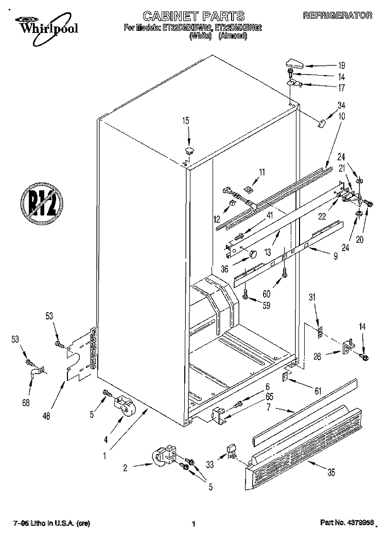 CABINET Diagram and Parts List for ET22DMXBW02  Whirlpool Refrigerator