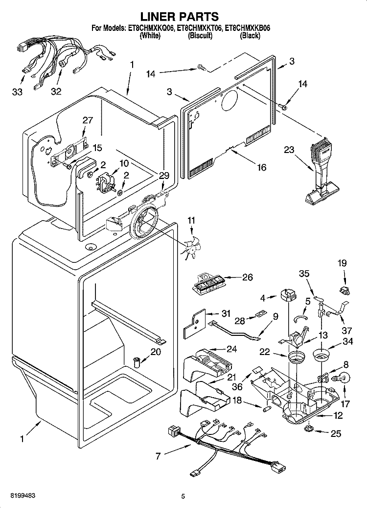 LINER PARTS Diagram and Parts List for ET8CHMXKB06  Whirlpool Refrigerator