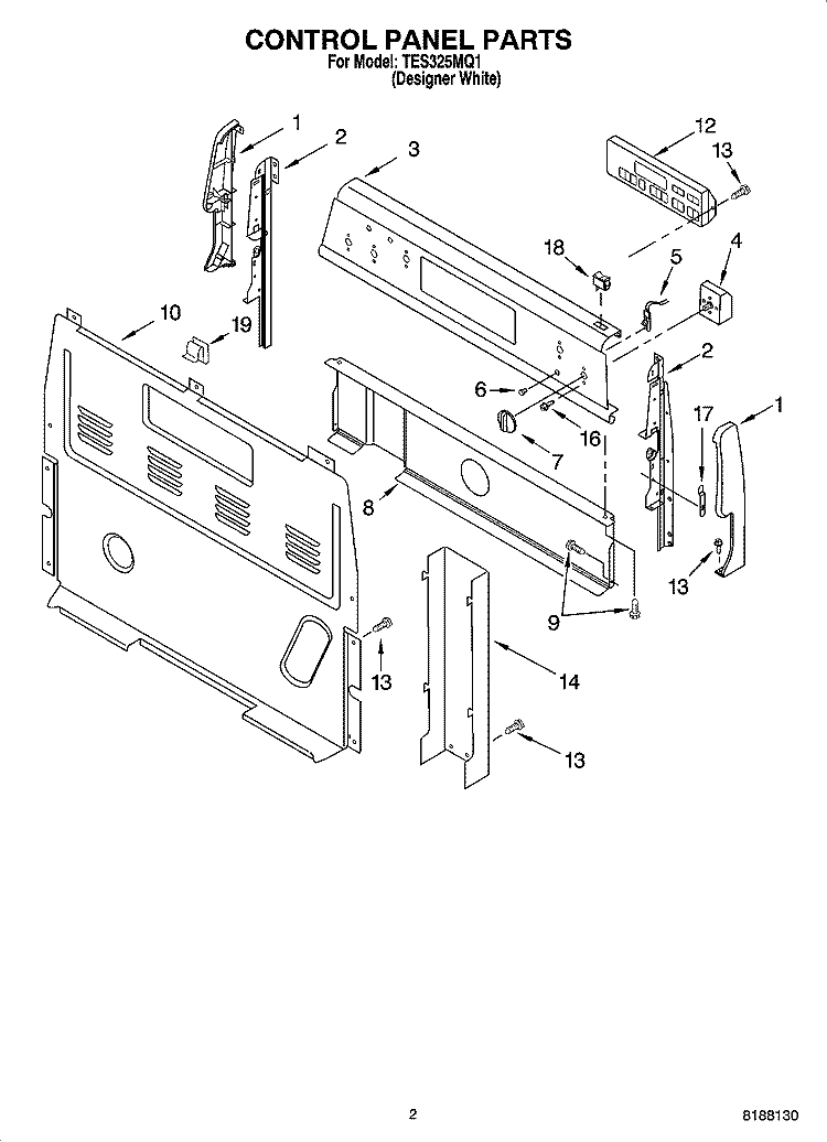 CONTROL PANEL PARTS Diagram and Parts List for TES325MQ1  Estate Range