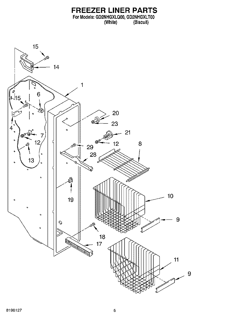 FREEZER LINER Diagram and Parts List for GD2NHGXLT00  Whirlpool Refrigerator