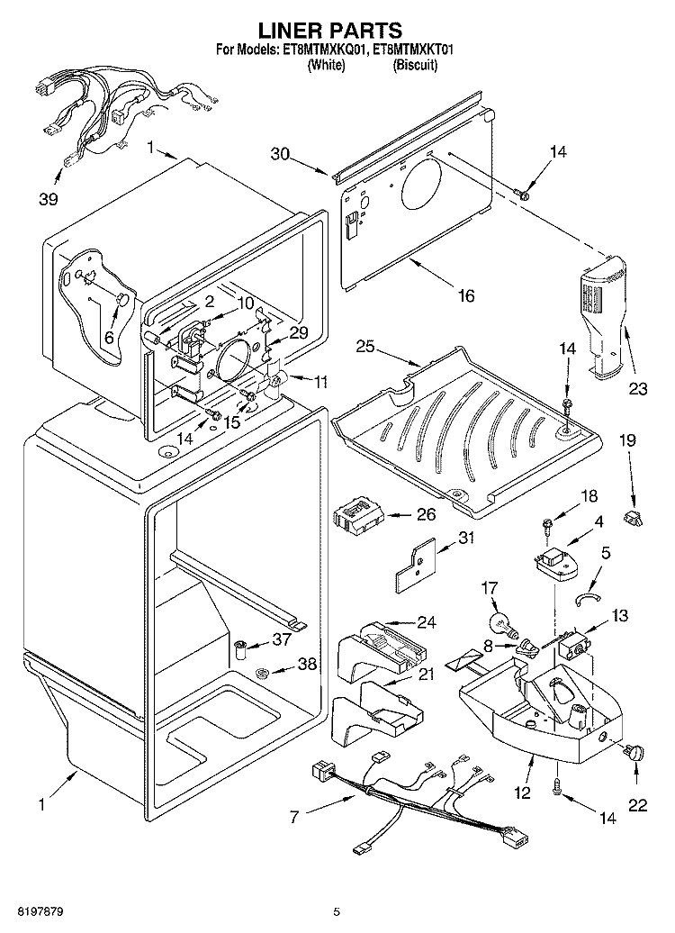 LINER Diagram and Parts List for ET8MTMXKT01  Whirlpool Refrigerator