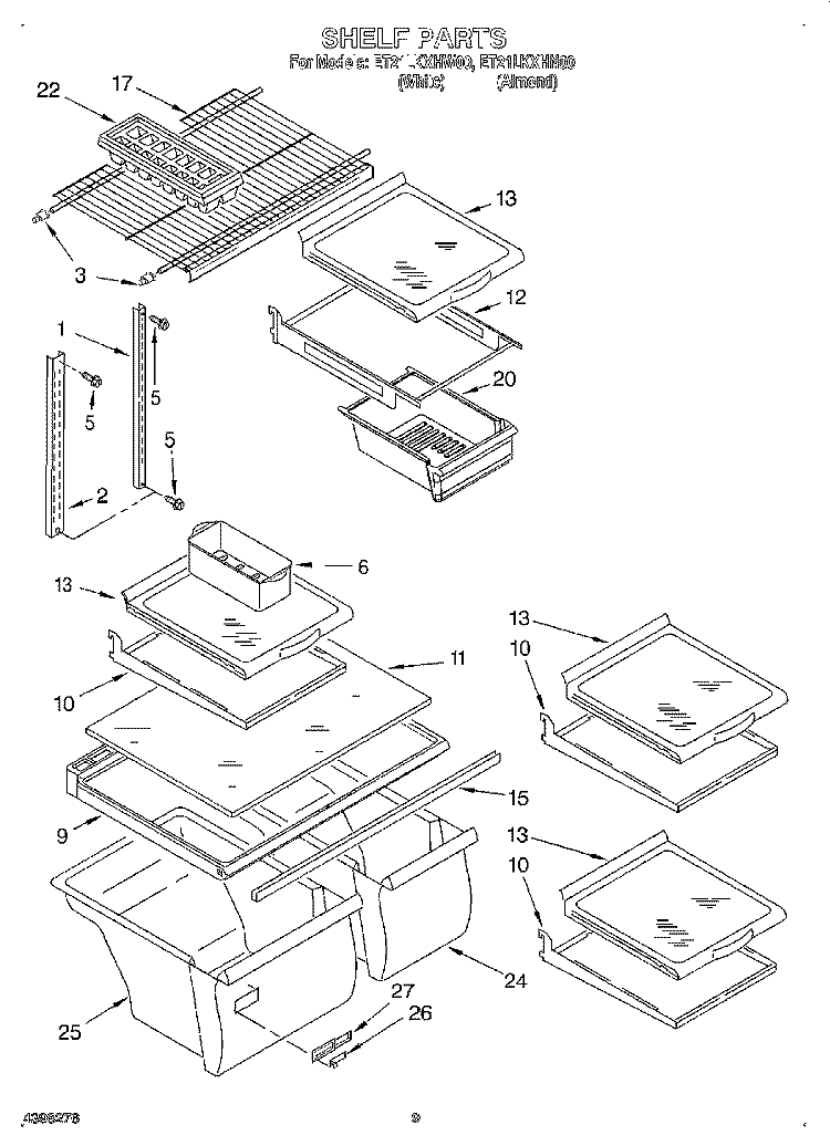 SHELF Diagram and Parts List for ET21LKXHW00  Whirlpool Refrigerator