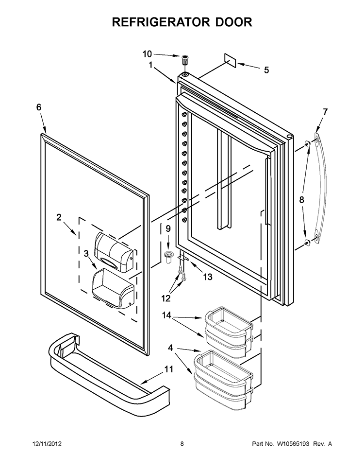 REFRIGERATOR DOOR Diagram and Parts List for GB9FHDXWS08  Whirlpool Refrigerator