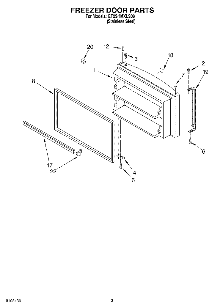 FREEZER DOOR PARTS Diagram and Parts List for GT2SHMXLS00  Whirlpool Refrigerator