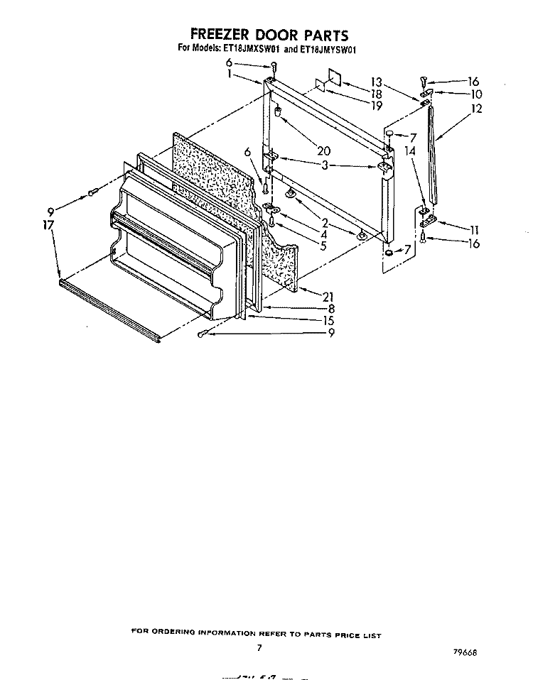 FREEZER DOOR Diagram and Parts List for ET18JMYSF01  Whirlpool Refrigerator