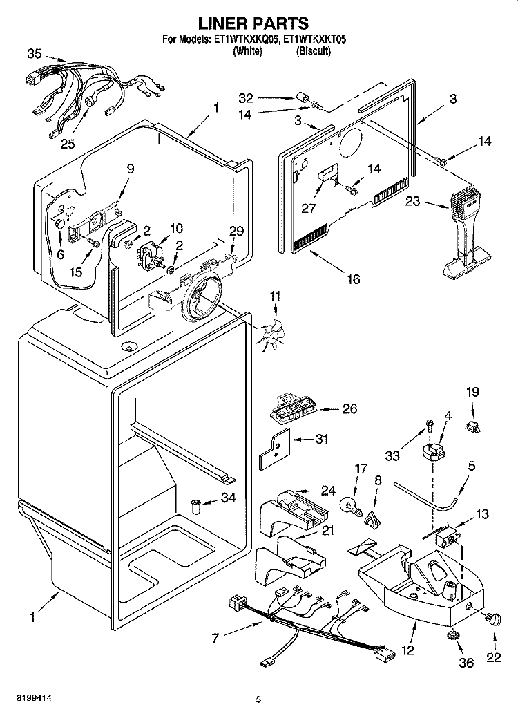 LINER PARTS Diagram and Parts List for ET1WTKXKT05  Whirlpool Refrigerator