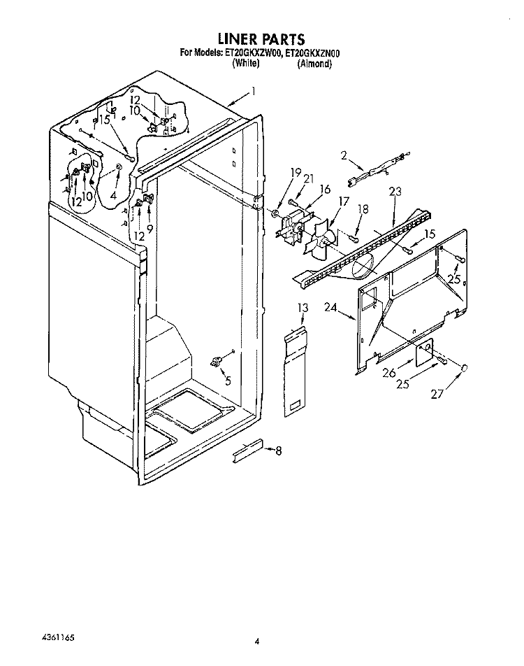 LINER Diagram and Parts List for ET20GKXZW00  Whirlpool Refrigerator
