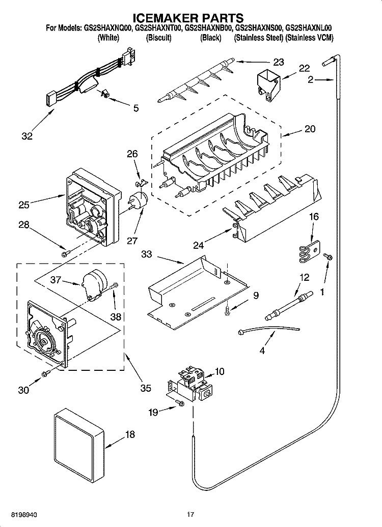 ICEMAKER PARTS Diagram and Parts List for GS2SHAXNL00  Whirlpool Refrigerator