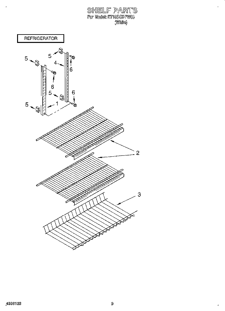 SHELF, LIT/OPTIONAL Diagram and Parts List for ET18SCRFW03  Whirlpool Refrigerator