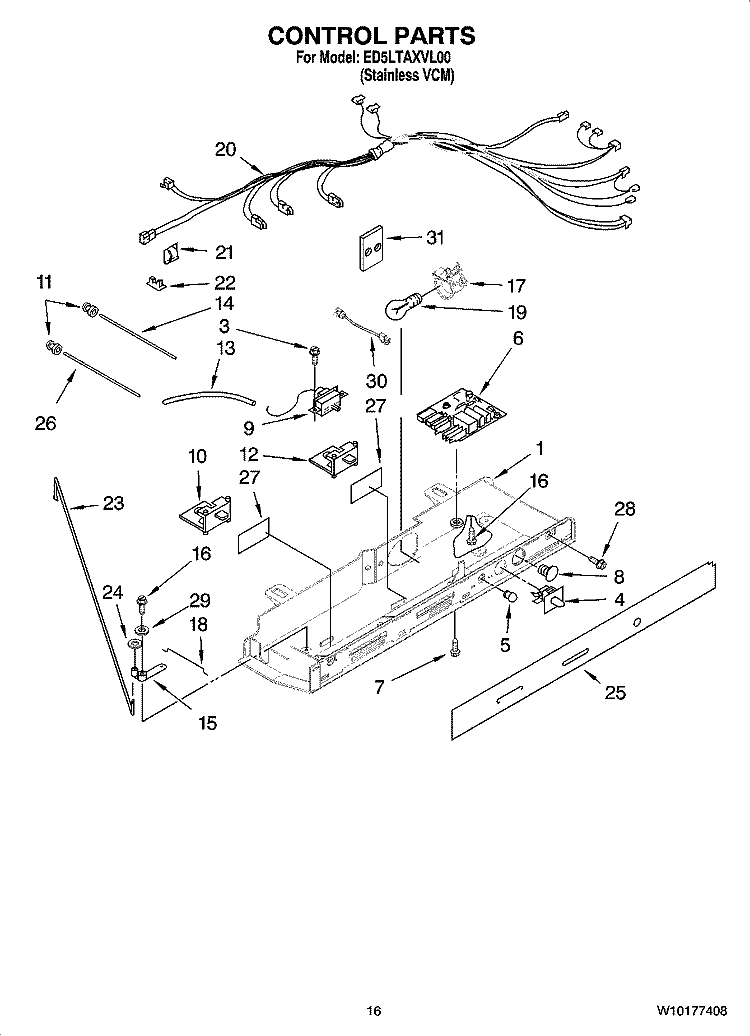 CONTROL PARTS Diagram and Parts List for  Whirlpool Refrigerator