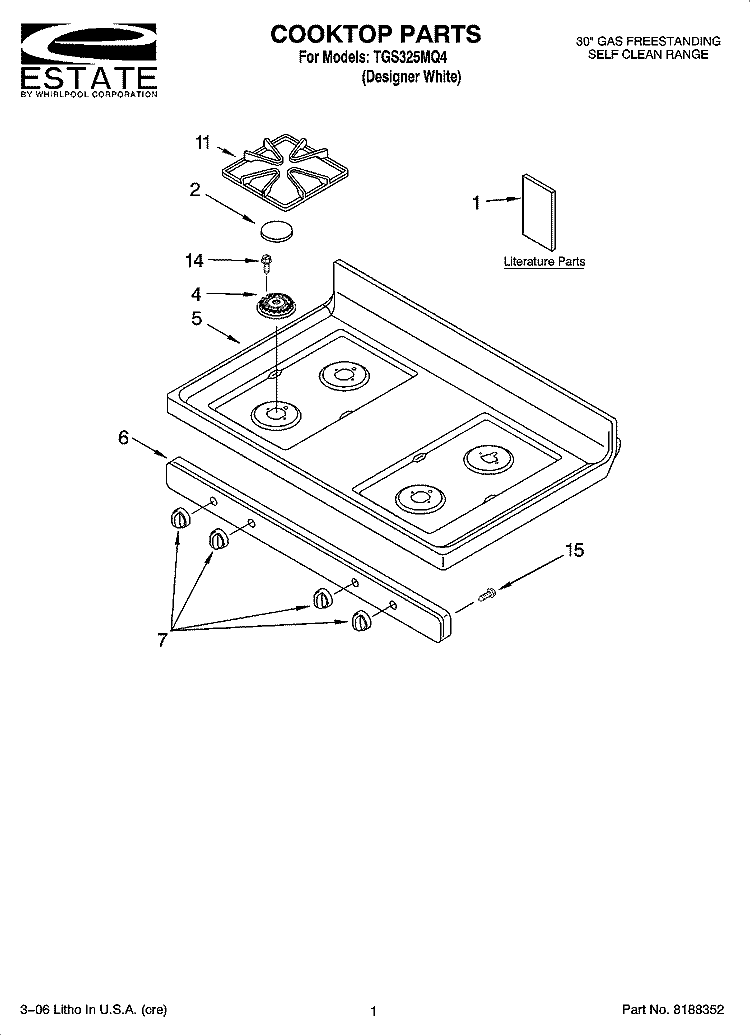 COOKTOP PARTS Diagram and Parts List for TGS325MQ4  Estate Range