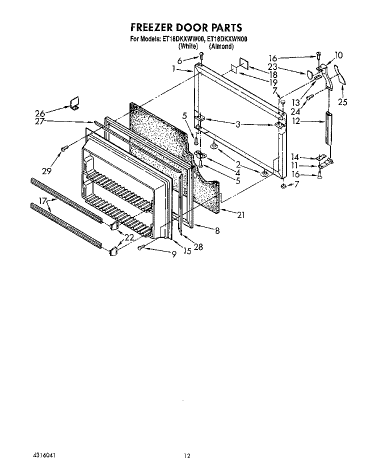 FREEZER DOOR Diagram and Parts List for ET18DKXWW00  Whirlpool Refrigerator