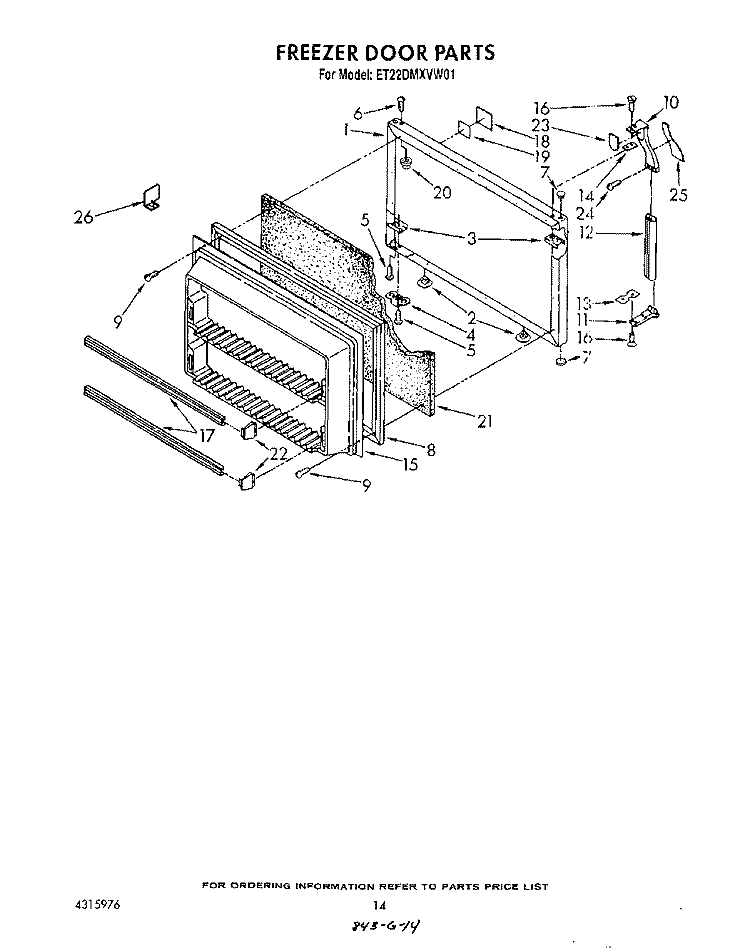 FREEZER DOOR Diagram and Parts List for ET22DMXVW01  Whirlpool Refrigerator