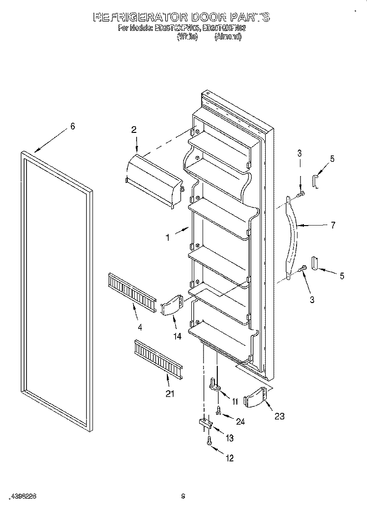 REFRIGERATOR DOOR Diagram and Parts List for ED25TQXFW03  Whirlpool Refrigerator