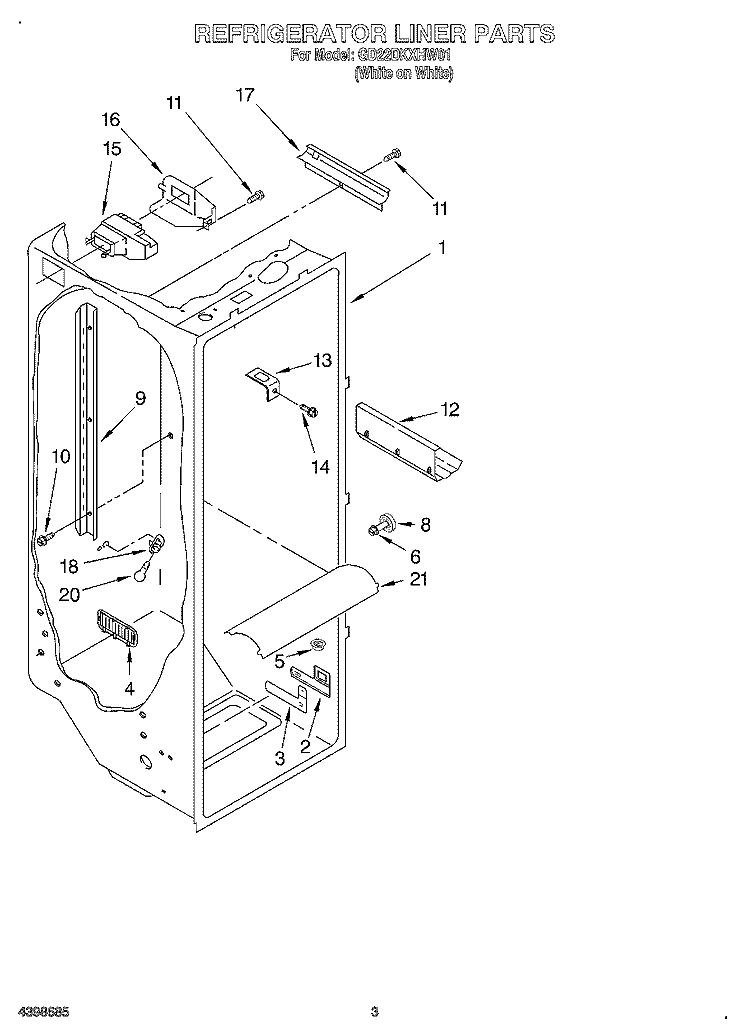 REFRIGERATOR LINER Diagram and Parts List for GD22DKXHW01  Whirlpool Refrigerator