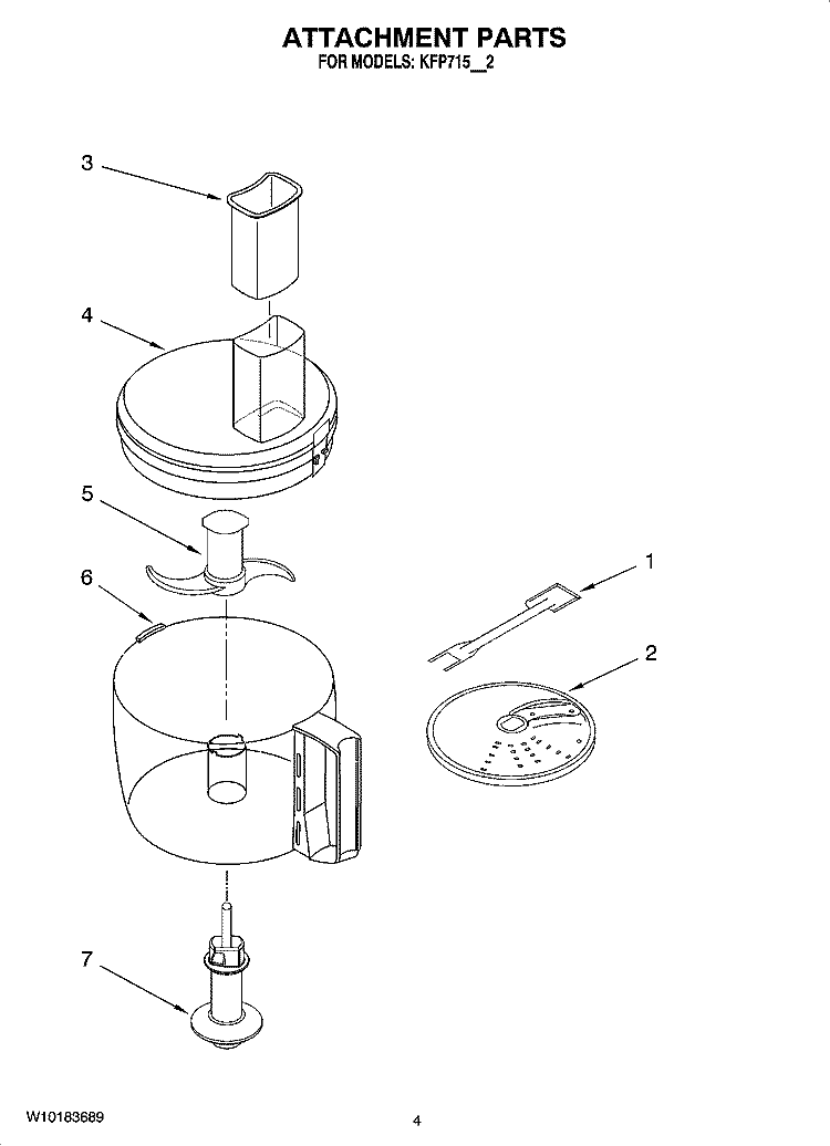 ATTACHMENT PARTS Diagram and Parts List for  KitchenAid Food Processor