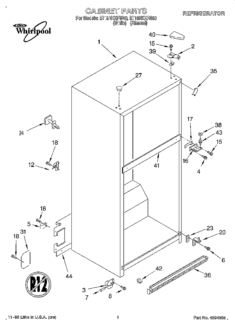 CABINET Diagram and Parts List for ET18NKXFW00  Whirlpool Refrigerator