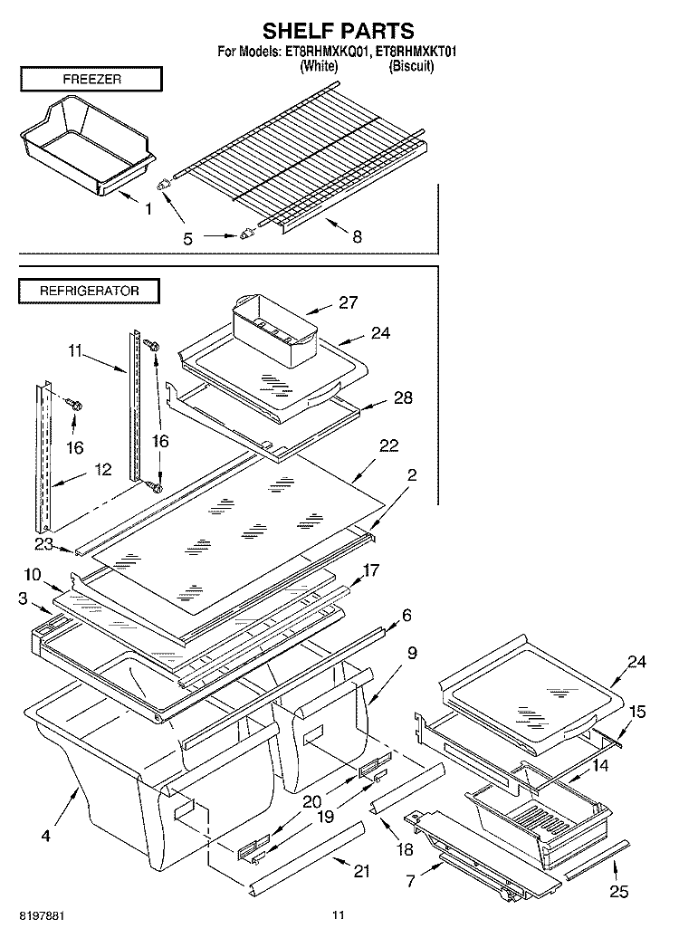 SHELF, OPTIONAL Diagram and Parts List for ET8RHMXKQ01  Whirlpool Refrigerator