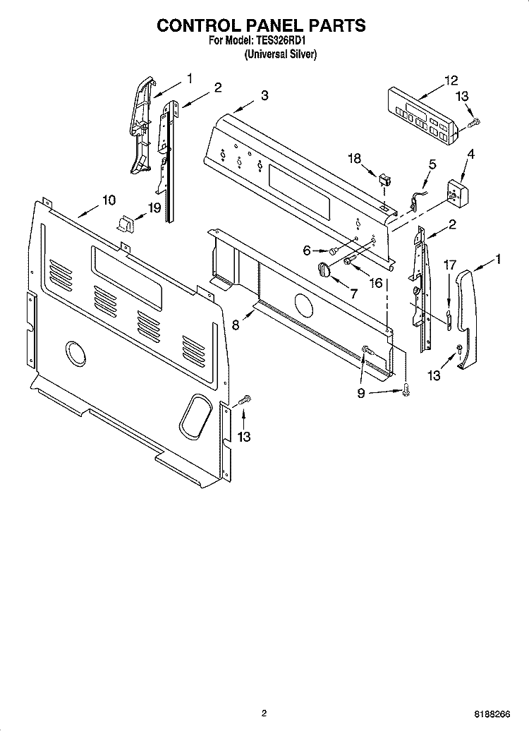 CONTROL PANEL PARTS Diagram and Parts List for TES326RD1  Estate Range