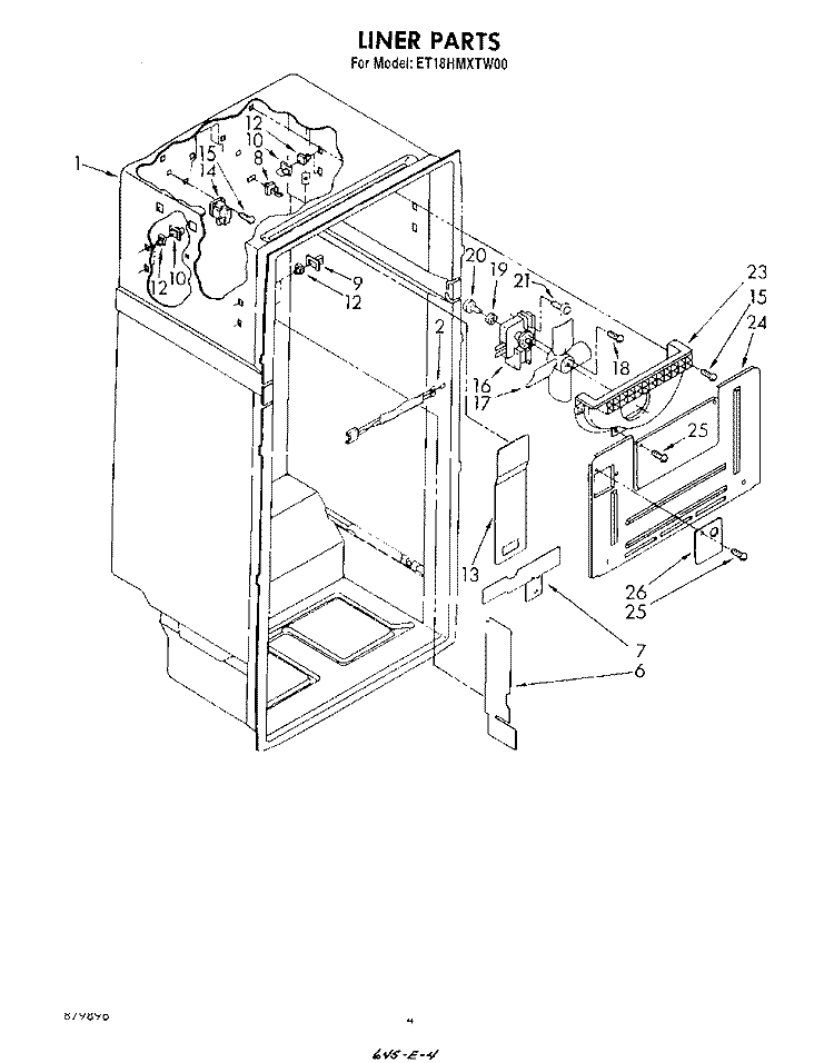 LINER Diagram and Parts List for ET18HMXTW00  Whirlpool Refrigerator