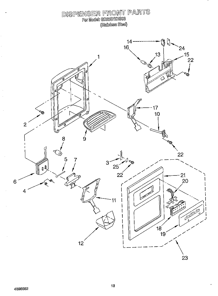 DISPENSER FRONT Diagram and Parts List for GD25SFXHS03  Whirlpool Refrigerator