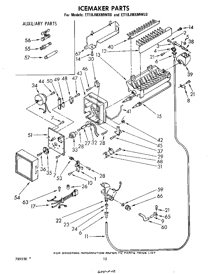 ICE MAKER , NOT ILLUSTRATED AND OPTIONAL Diagram and Parts List for ET18JMXMWR0  Whirlpool Refrigerator