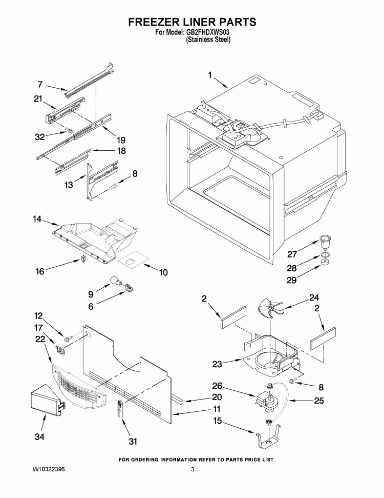 FREEZER LINER PARTS Diagram and Parts List for GB2FHDXWS03  Whirlpool Refrigerator