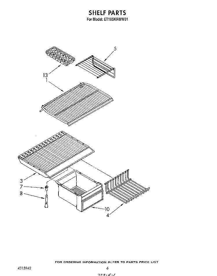 SHELF Diagram and Parts List for ET18SKRWN01  Whirlpool Refrigerator