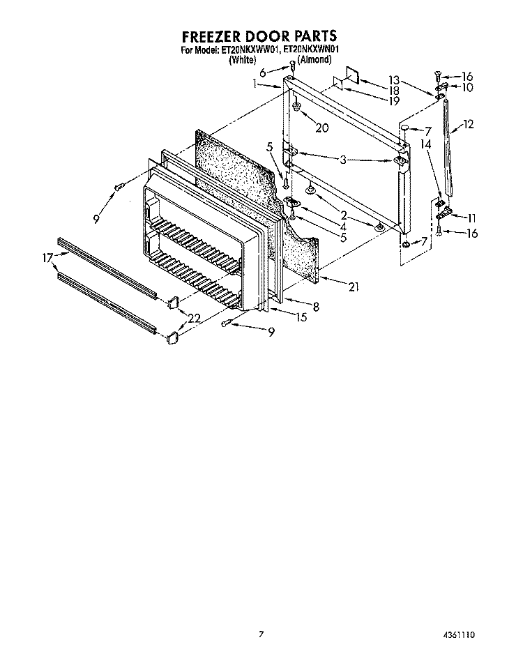 FREEZER DOOR Diagram and Parts List for ET20NKXWW01  Whirlpool Refrigerator