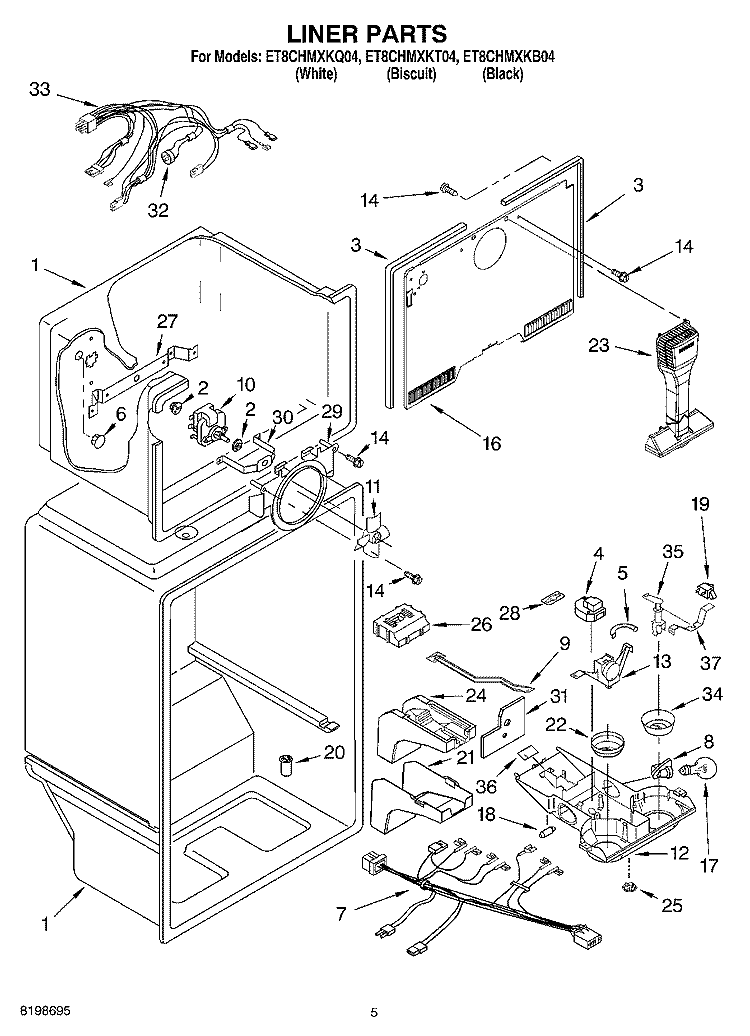 LINER PARTS Diagram and Parts List for ET8CHMXKB04  Whirlpool Refrigerator