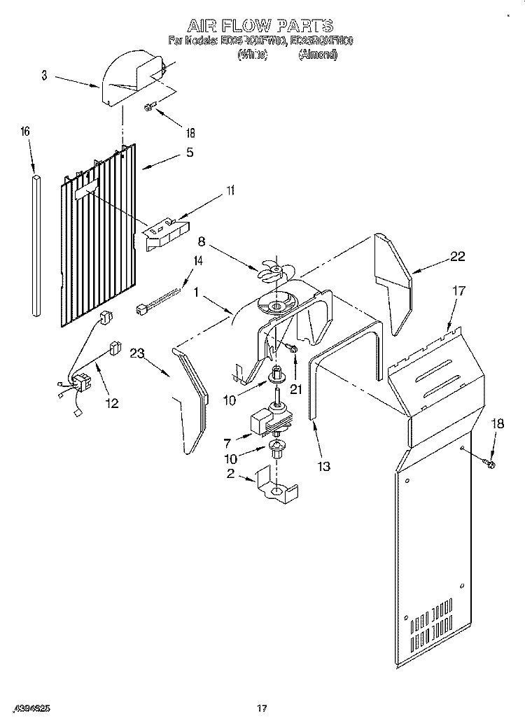 AIRFLOW Diagram and Parts List for ED25RQXFW00  Whirlpool Refrigerator