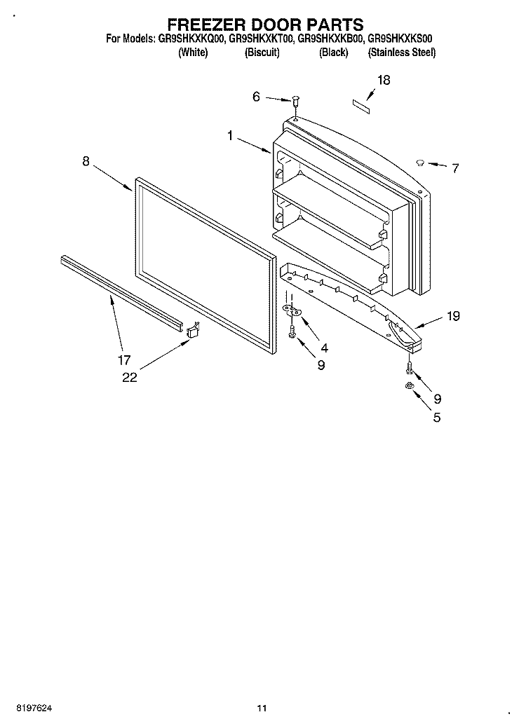 FREEZER DOOR, OPTIONAL Diagram and Parts List for GR9SHKXKB00  Whirlpool Refrigerator