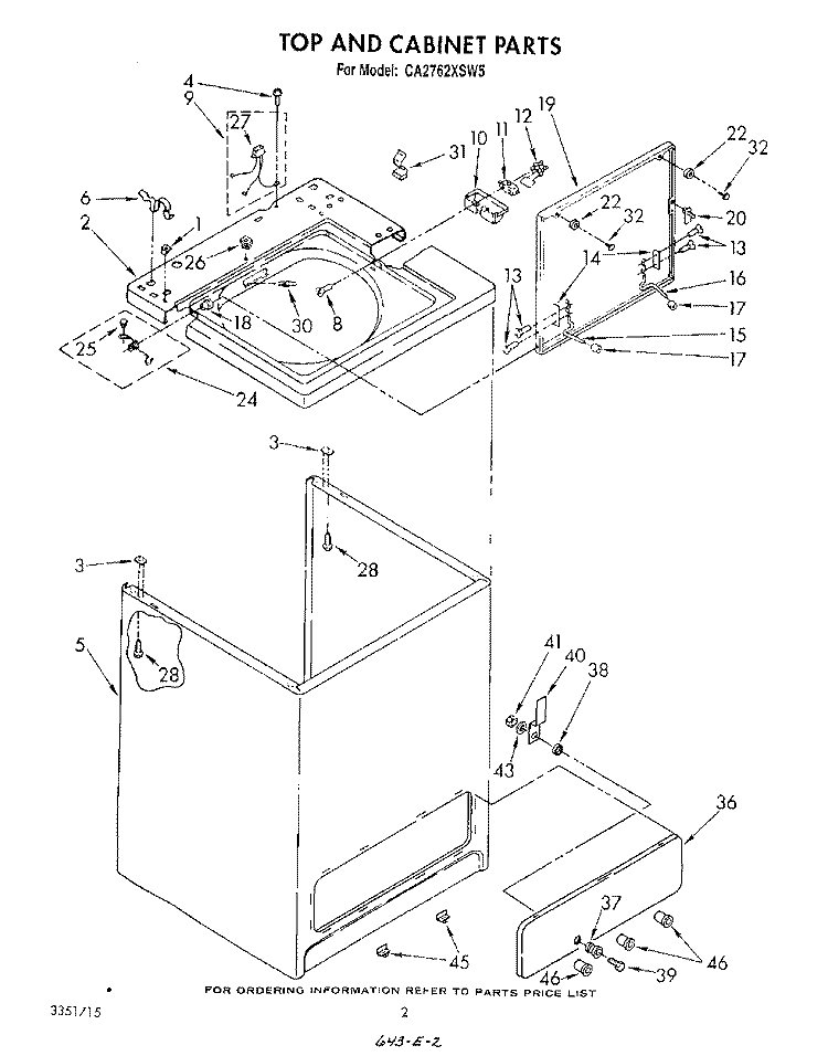 TOP AND CABINET, LITERATURE AND OPTIONAL Diagram and Parts List for  Whirlpool Washer