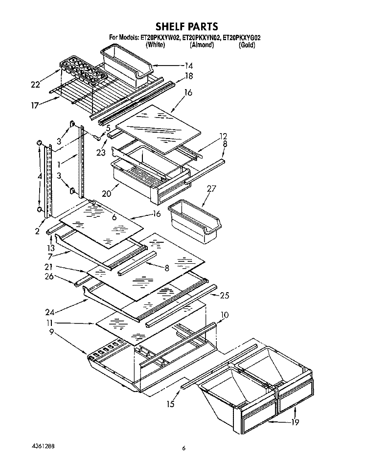 SHELF Diagram and Parts List for ET20PKXYG02  Whirlpool Refrigerator