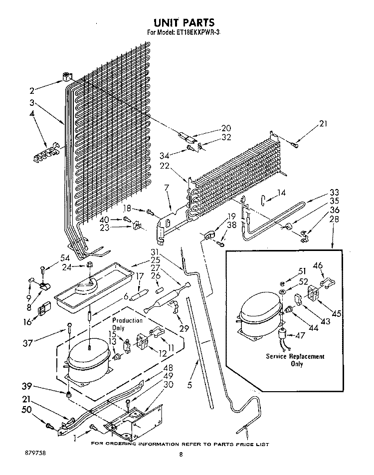 UNIT Diagram and Parts List for ET18EKXPWR3  Whirlpool Refrigerator
