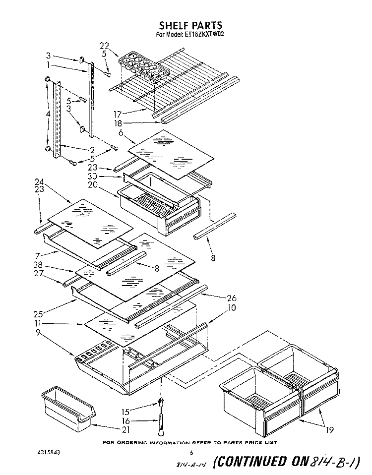 SHELF Diagram and Parts List for ET18ZKXTG02  Whirlpool Refrigerator