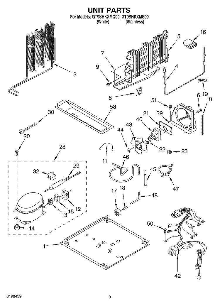 UNIT PARTS Diagram and Parts List for GT9SHKXMQ00  Whirlpool Refrigerator