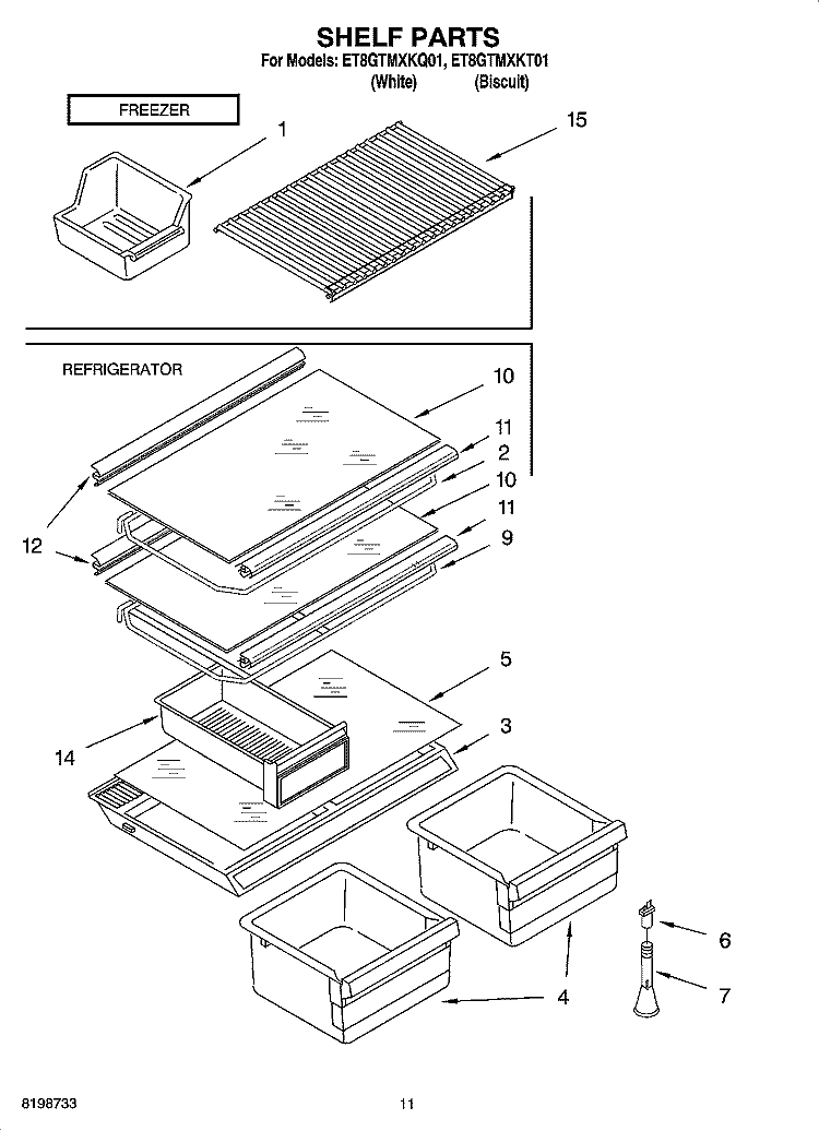 SHELF PARTS, OPTIONAL PARTS Diagram and Parts List for ET8GTMXKQ01  Whirlpool Refrigerator