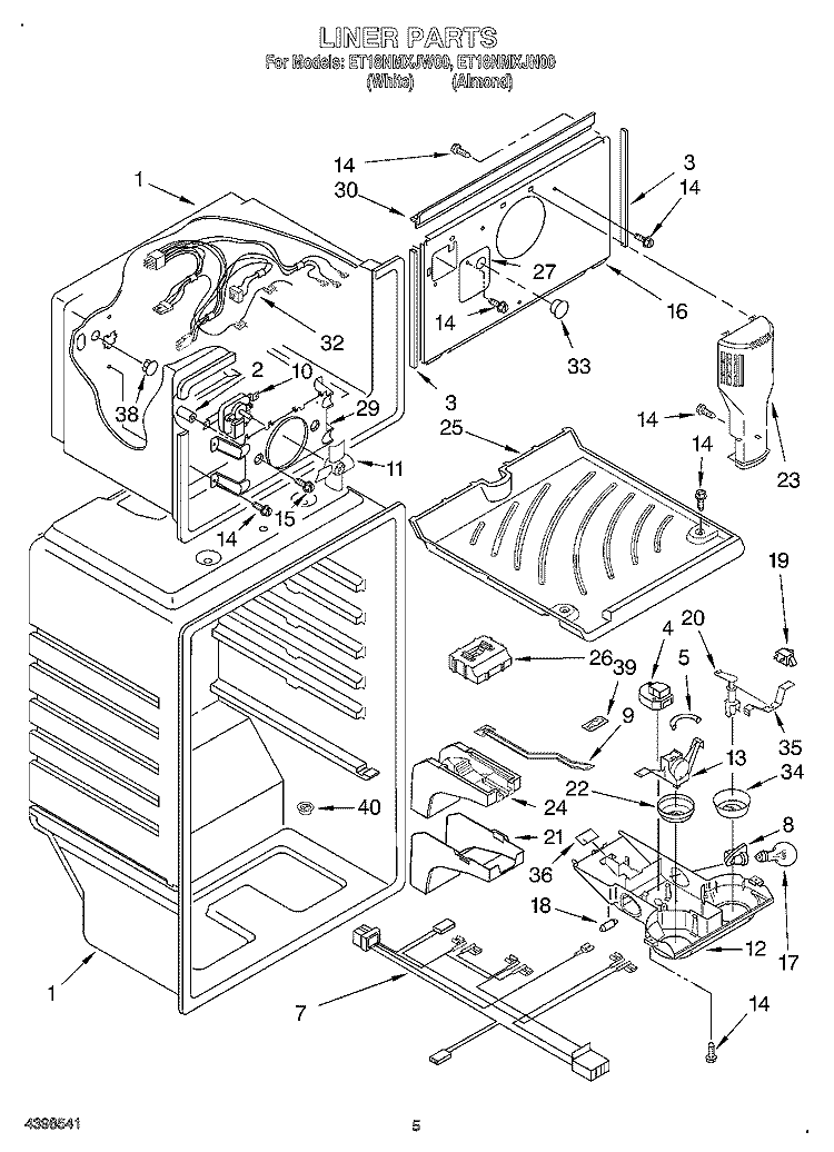 LINER Diagram and Parts List for ET18NMXJW00  Whirlpool Refrigerator