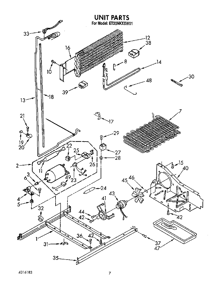 UNIT Diagram and Parts List for ET20NKXXN01  Whirlpool Refrigerator