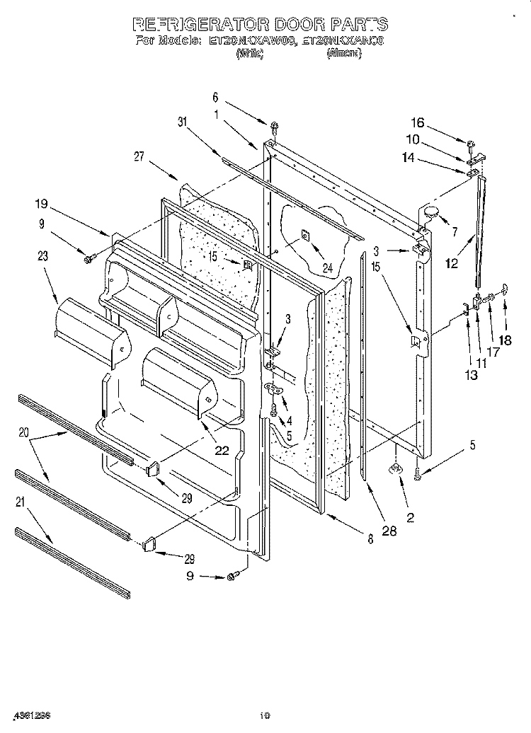 REFRIGERATOR DOOR, LIT/OPTIONAL Diagram and Parts List for ET20NKXAW00  Whirlpool Refrigerator